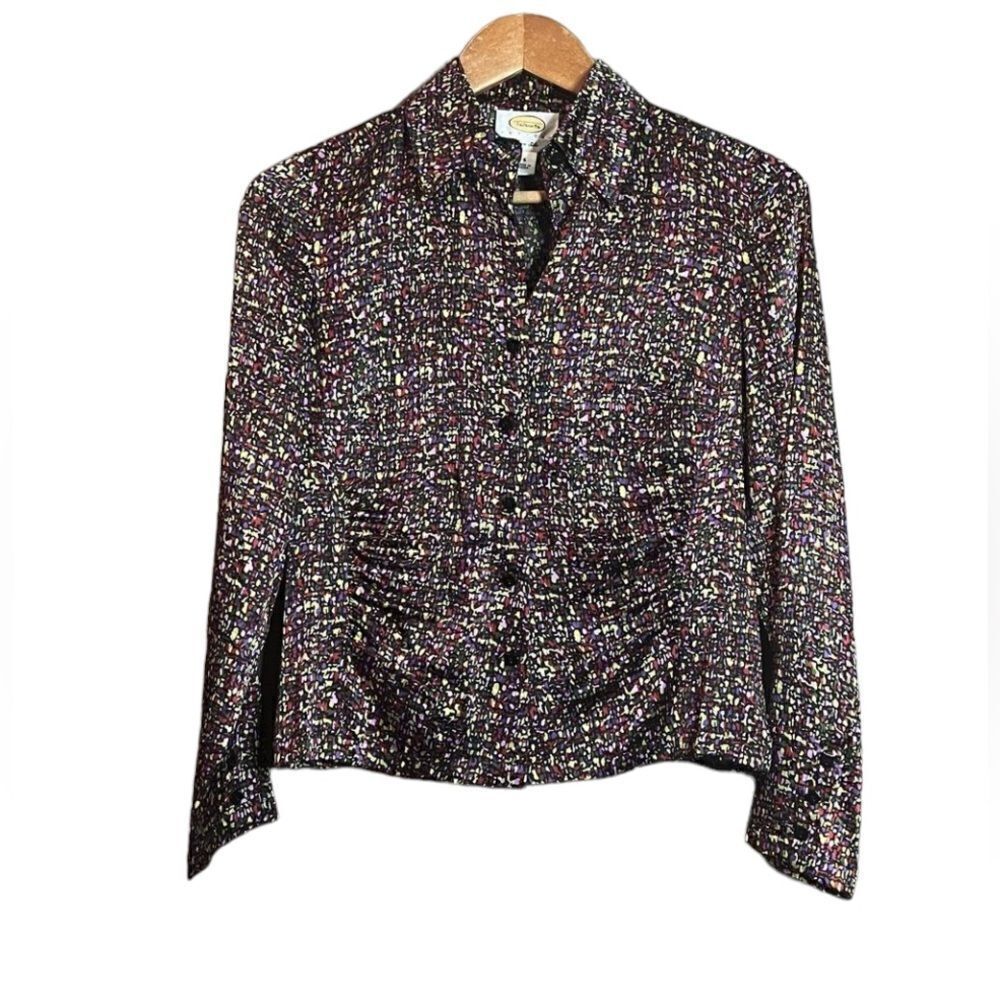 ‎Talbots 100% silk patterned button down shirt